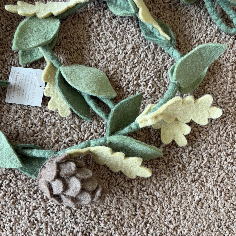 Global Goods Partners Fair Trade Felt Greenery Leaves Pinecone Holiday Garland